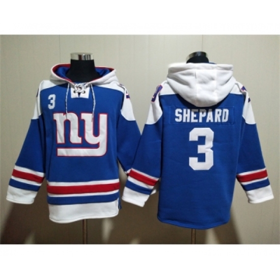 Men's New York Giants #3 Sterling Shepard Blue Lace-Up Pullover Hoodie - Jersey