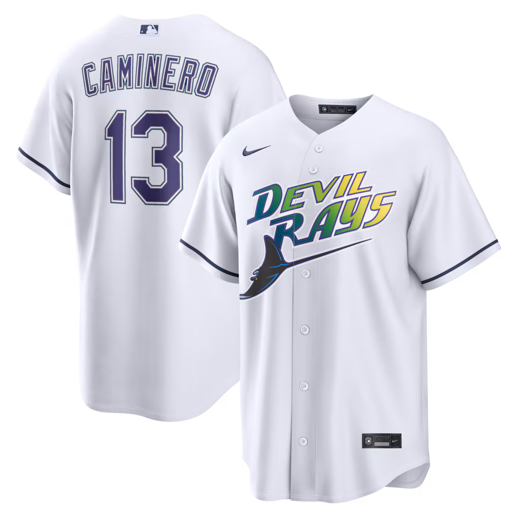 Men's Tampa Bay Rays Junior Caminero Nike White Alternate 2 Replica Jersey - Jersey