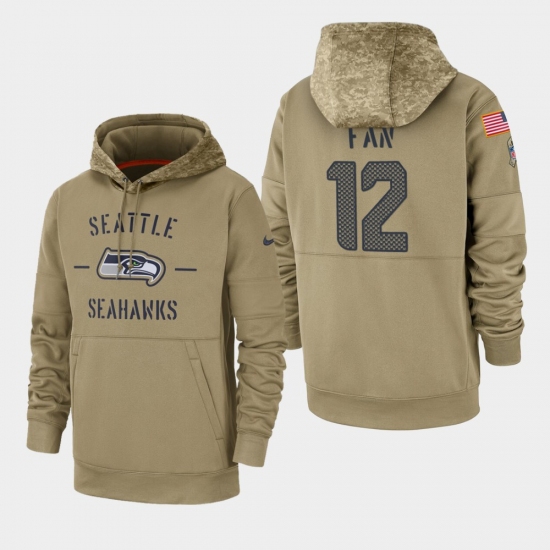 Men's Seattle Seahawks #12th Fan 2019 Salute to Service Sideline Therma Pullover Hoodie - Tan - Jersey