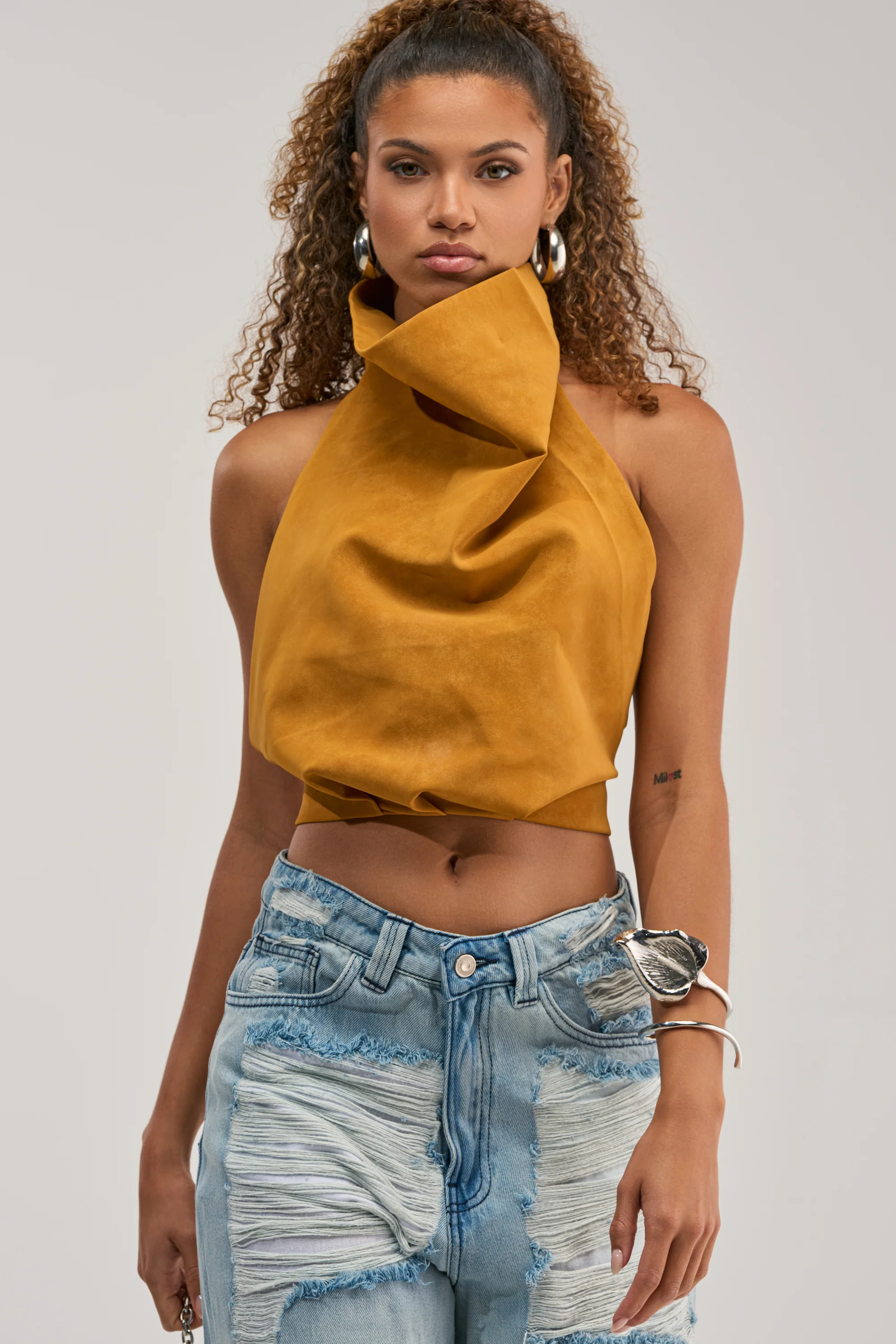 JANE SUEDE HALTER TOP IN MUSTARD - Akira Wear