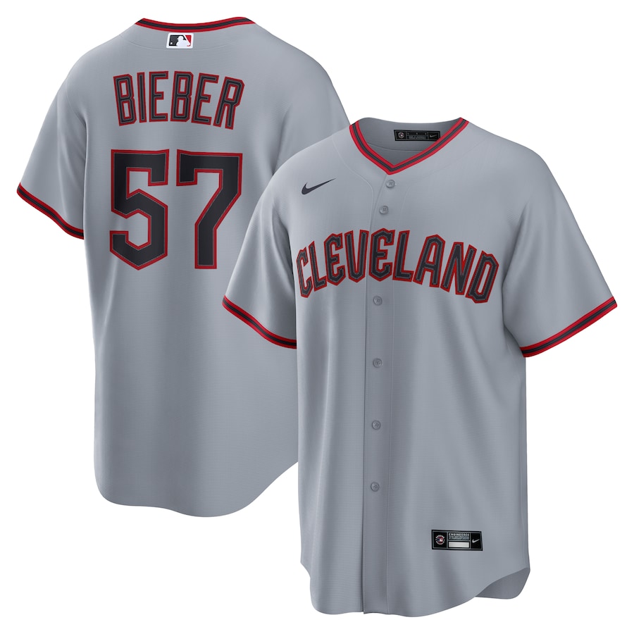 Men's Cleveland Guardians Shane Bieber Nike Gray Road Replica Jersey - Jersey