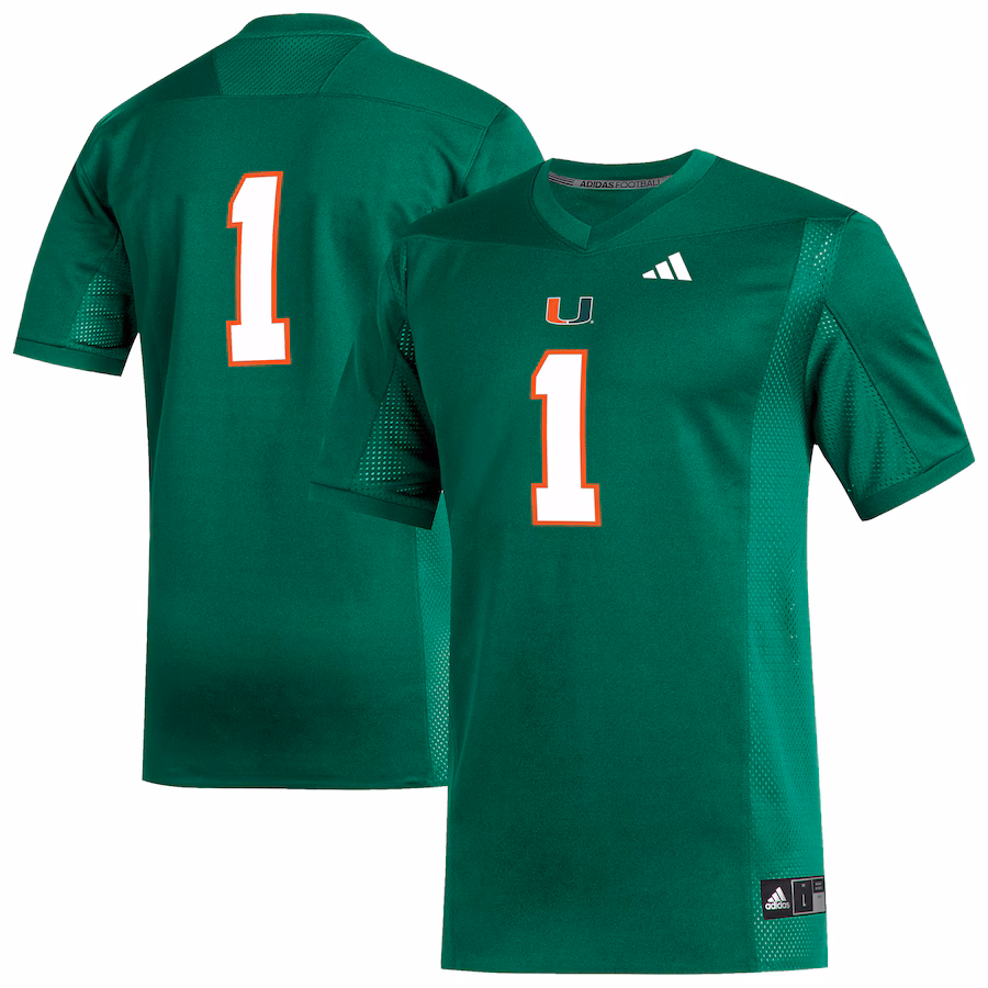 Men's adidas #1 Green Miami Hurricanes Replica Football Jersey - Jersey