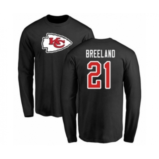 Football Kansas City Chiefs #21 Bashaud Breeland Black Name & Number Logo Long Sleeve T-Shirt - Jersey