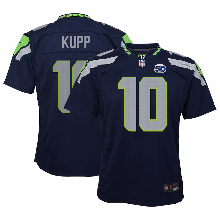 Youth Seattle Seahawks Cooper Kupp Nike College Navy 50th Season Game Jersey - Jersey