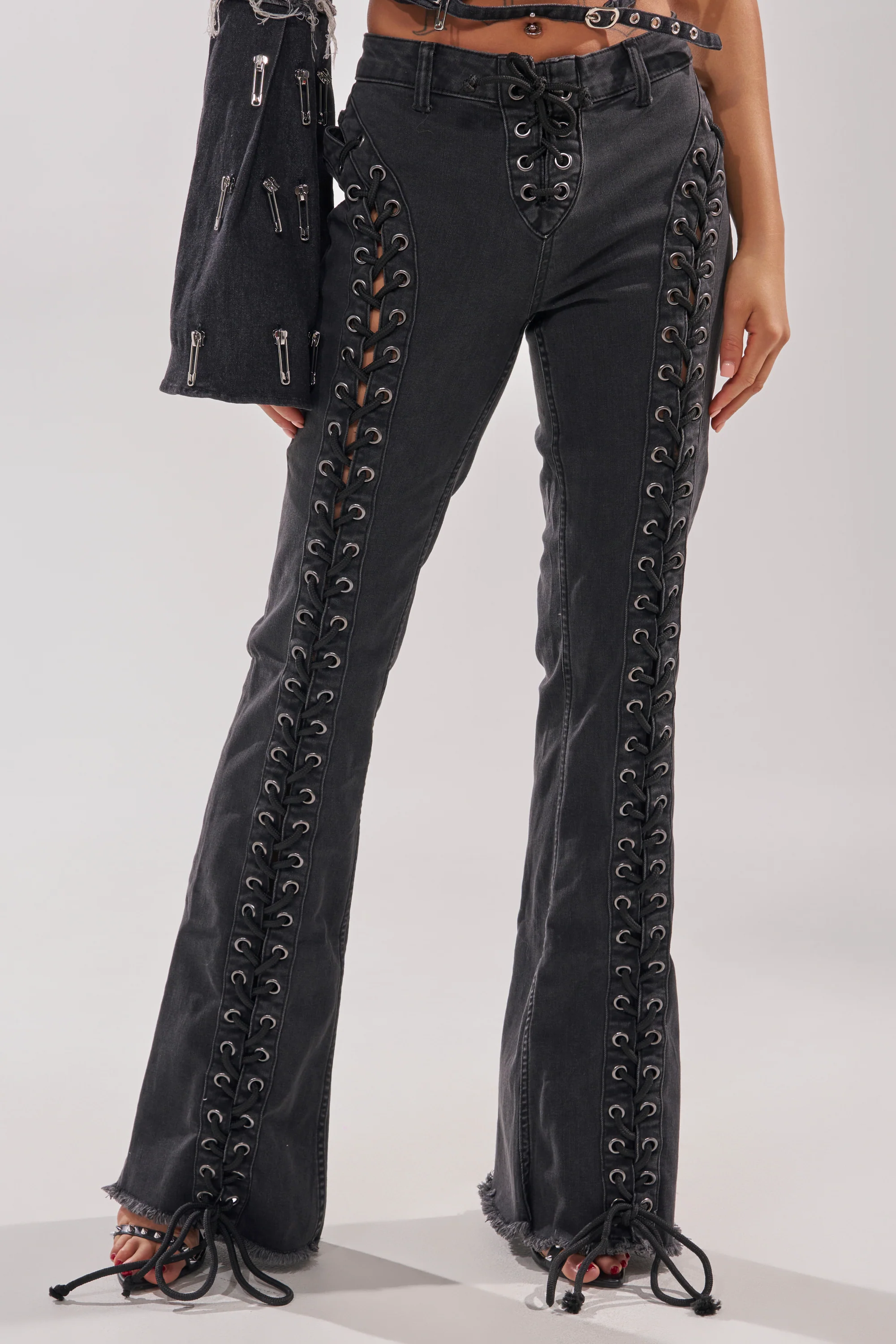 HOTTY LACE UP FLARE DENIM - Akira Wear