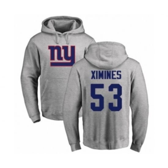 Football New York Giants #53 Oshane Ximines Ash Name & Number Logo Pullover Hoodie - Jersey