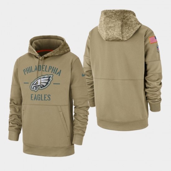 Men's Philadelphia Eagles Tan 2019 Salute to Service Sideline Therma Pullover Hoodie - Jersey