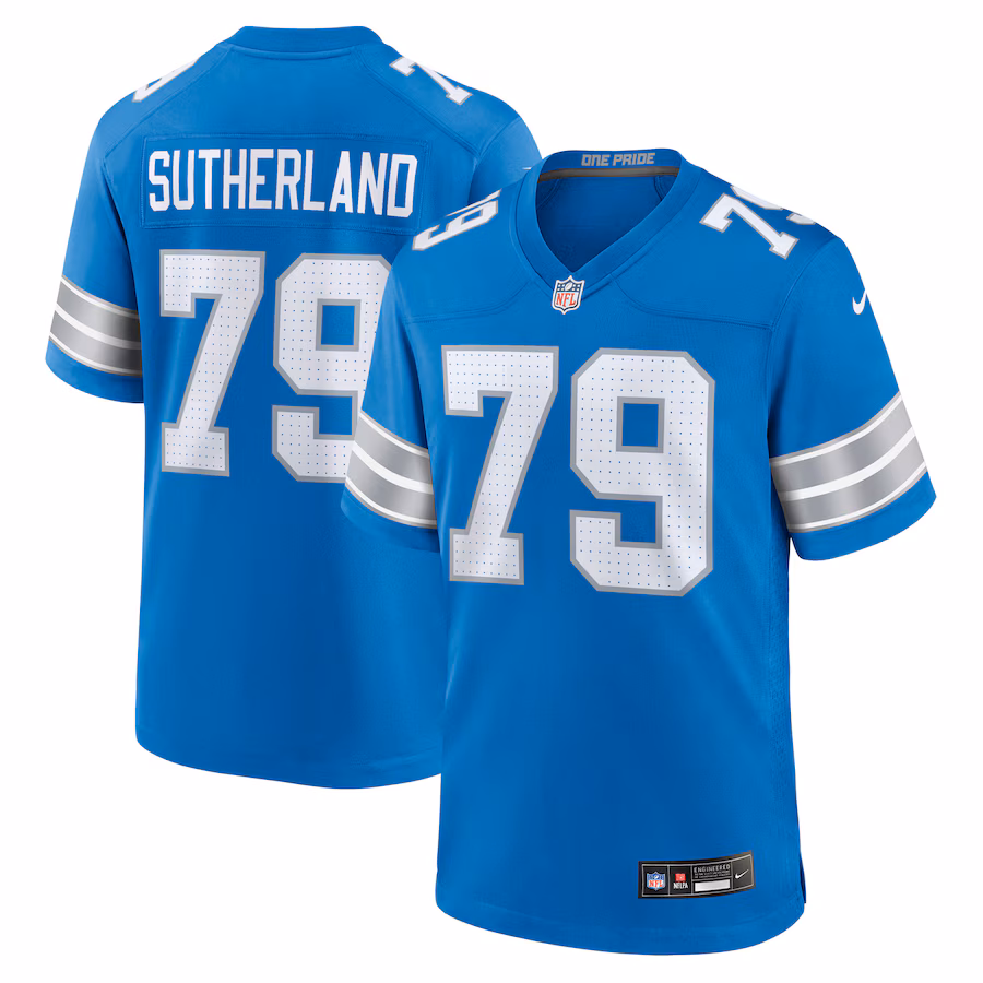 Men's Detroit Lions Keaton Sutherland Nike Blue Team Game Jersey - Jersey