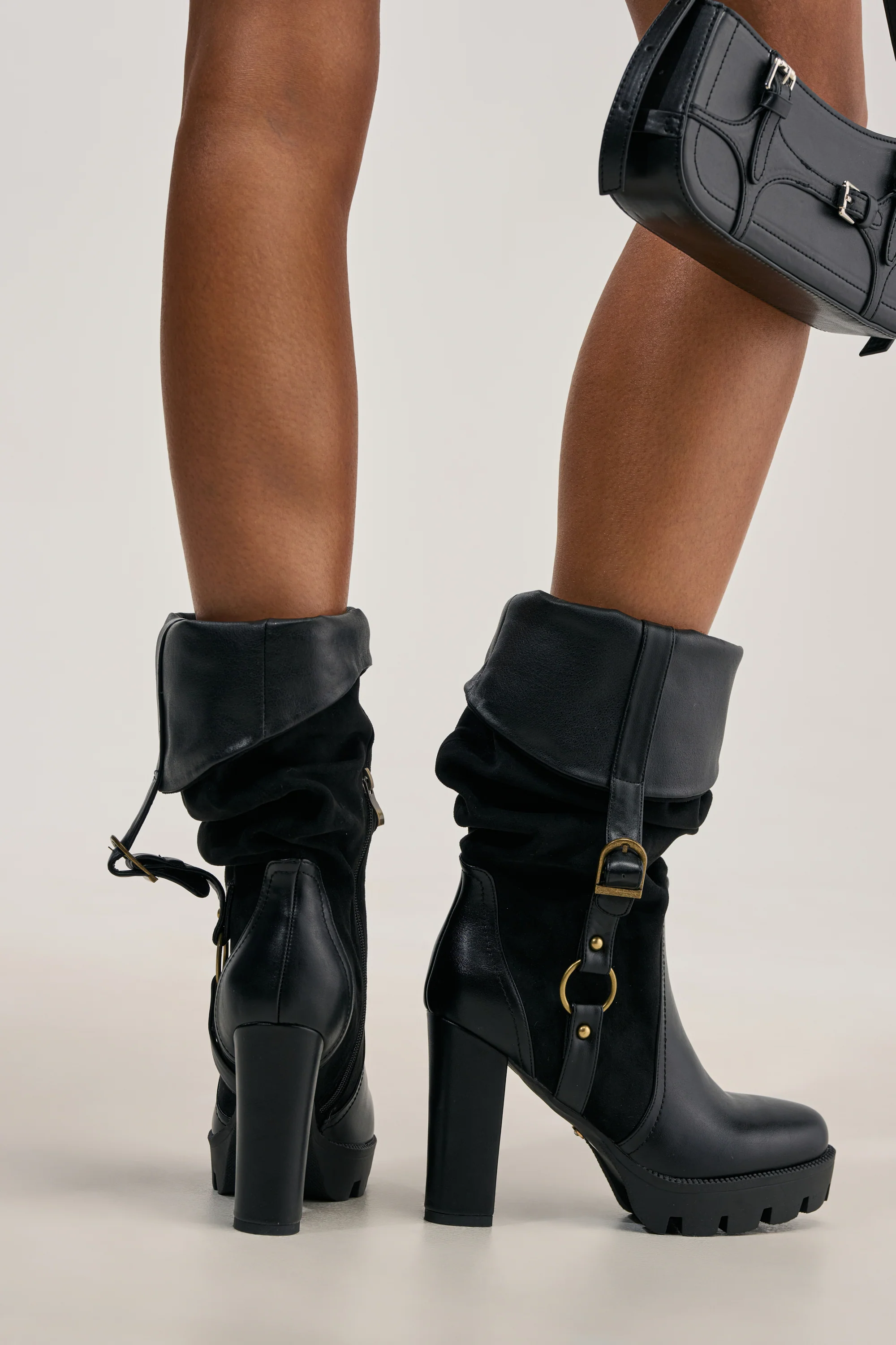 AZALEA WANG STREAMWOOD BLACK FAUX SUEDE BLOCK SLOUCHY BOOTIE - Akira Wear