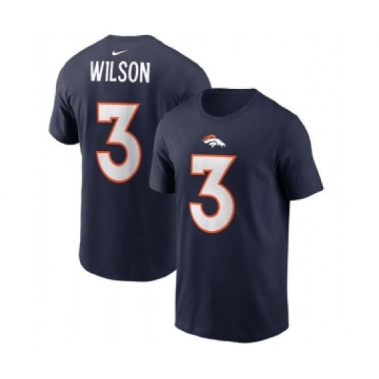 Men's Denver Broncos #3 Russell Wilson 2022 Navy Name & Number T-Shirt - Jersey