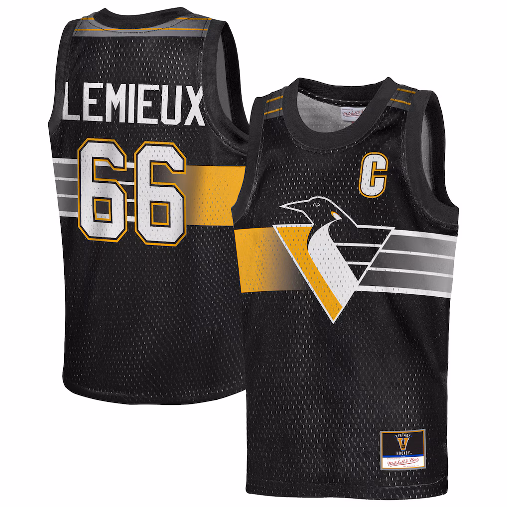 Youth Pittsburgh Penguins Mario Lemieux Mitchell & Ness Black Maxxed Out Fashion Basketball Jersey - Jersey