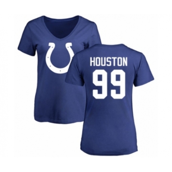 Football Women's Indianapolis Colts #99 Justin Houston Royal Blue Name & Number Logo T-Shirt - Jersey