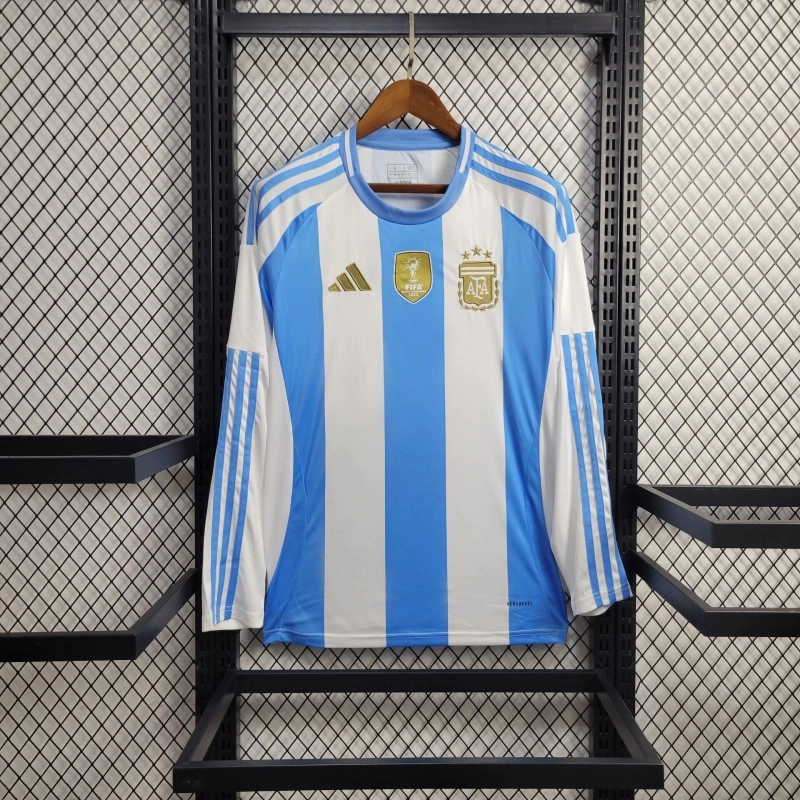 Argentina Soccer Jersey Home Custom Long Sleeve Shirt 2024 - Jersey