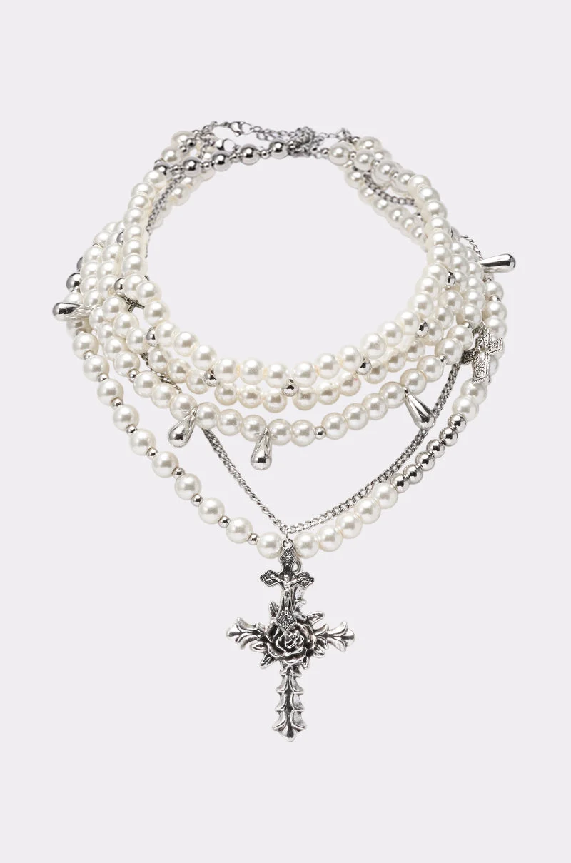 LAYERED UP CROSS NECKLACE - Akira Wear