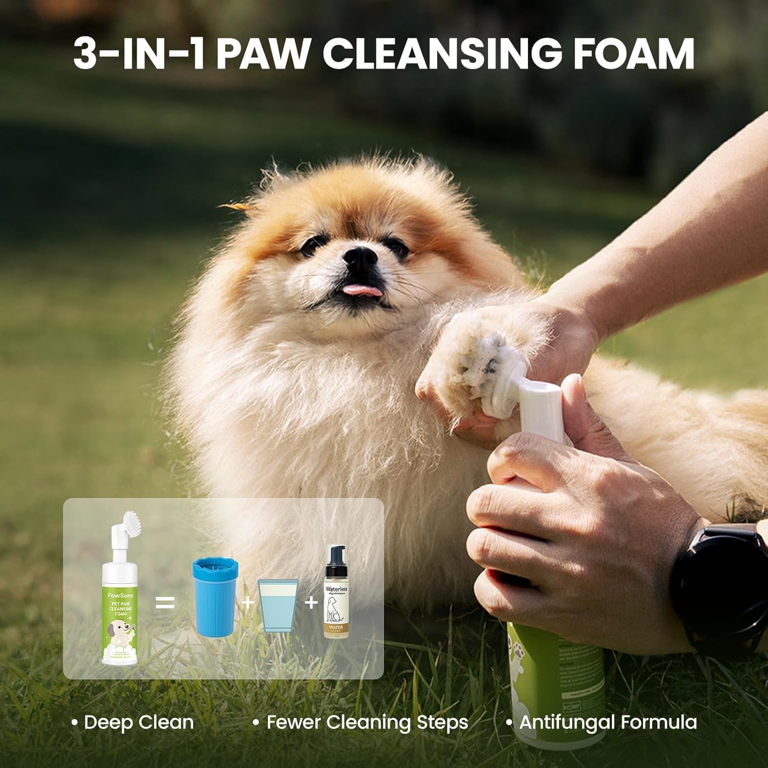 No-Rinse Foaming Paw Cleaner for Dogs & Cats – Built-In Scrubber Brush for Muddy & Dirty Paws
