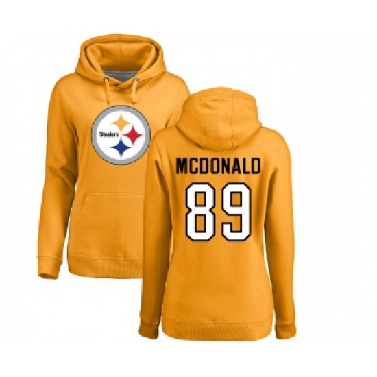 Football Women's Pittsburgh Steelers #89 Vance McDonald Gold Name & Number Logo Pullover Hoodie - Jersey