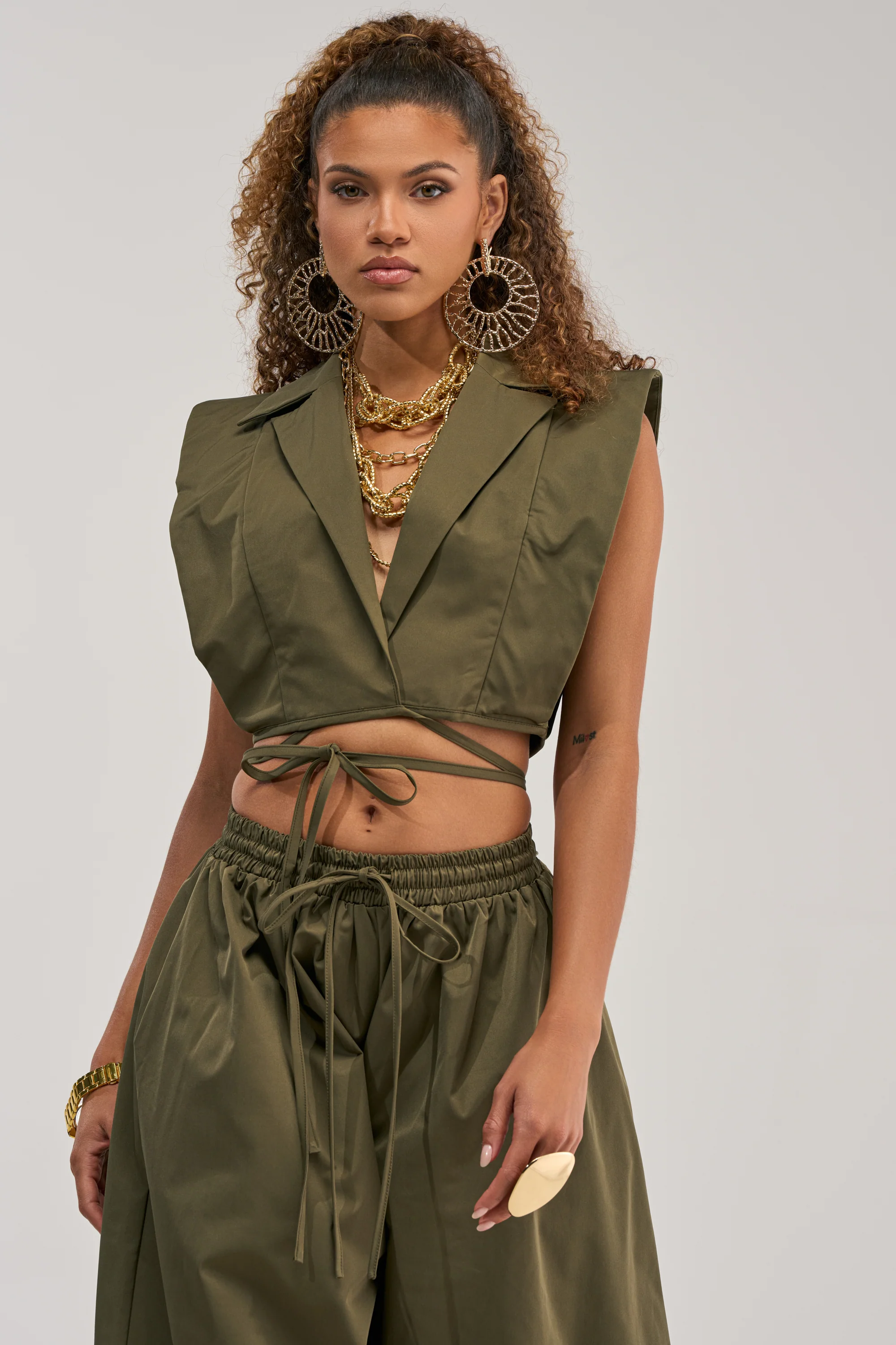 GUESS WHO VNECK COLLARED BLOUSE IN OLIVE - Akira Wear