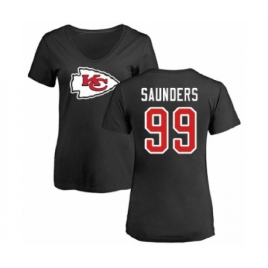 Football Women's Kansas City Chiefs #99 Khalen Saunders Black Name & Number Logo Slim Fit T-Shirt - Jersey