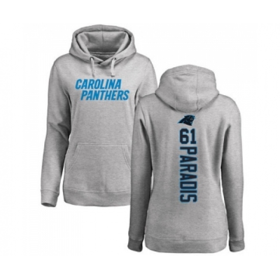 Football Women's Carolina Panthers #61 Matt Paradis Ash Backer Pullover Hoodie - Jersey
