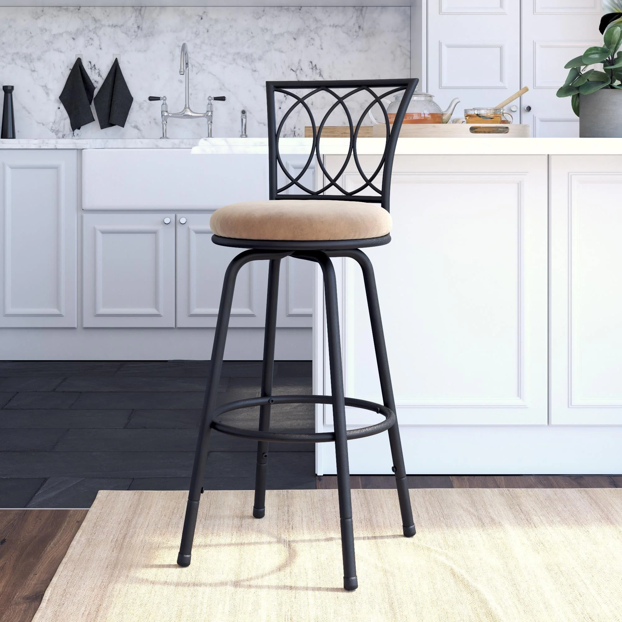 DHP Arcadio Adjustable Swivel Barstool, Tan Microfiber, Set of 3