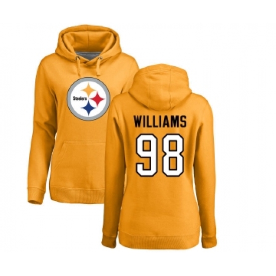 Football Women's Pittsburgh Steelers #98 Vince Williams Gold Name & Number Logo Pullover Hoodie - Jersey