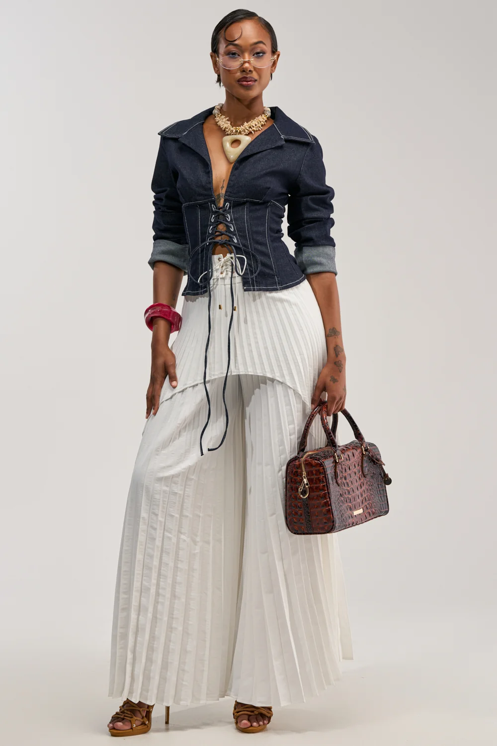 DON'T TALK TO ME LACE UP DENIM BLOUSE - Akira Wear