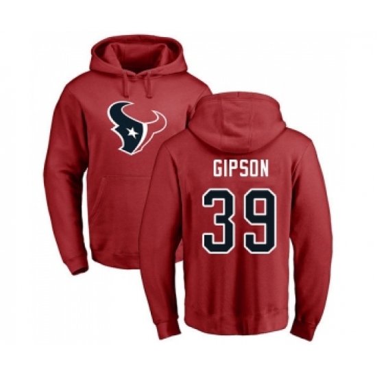 Football Houston Texans #39 Tashaun Gipson Red Name & Number Logo Pullover Hoodie - Jersey