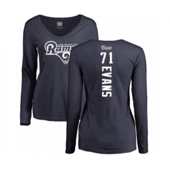 Football Women's Los Angeles Rams #71 Bobby Evans Navy Blue Backer Slim Fit Long Sleeve T-Shirt - Jersey