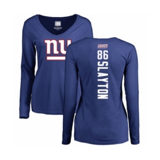 Football Women's New York Giants #86 Darius Slayton Royal Blue Backer Long Sleeve T-Shirt - Jersey