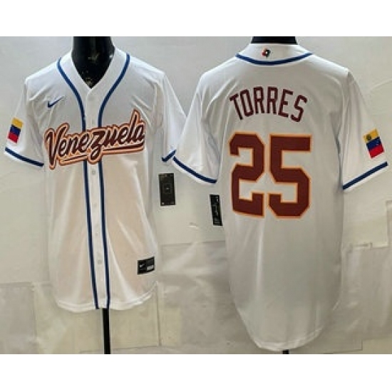Men's Venezuela #25 Gleyber Torres White 2026 World Baseball Classic Cool Base Jersey - Jersey