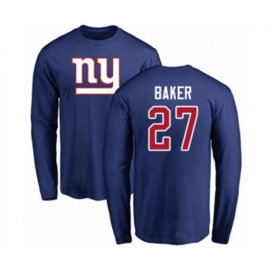 Football New York Giants #27 Deandre Baker Royal Blue Name & Number Logo Long Sleeve T-Shirt - Jersey