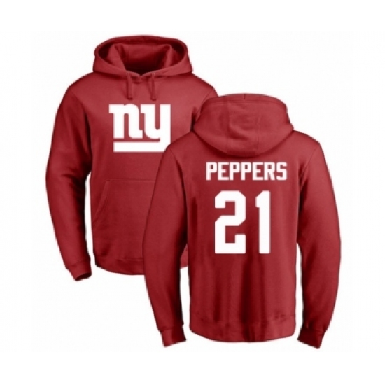 Football New York Giants #21 Jabrill Peppers Red Name & Number Logo Pullover Hoodie - Jersey