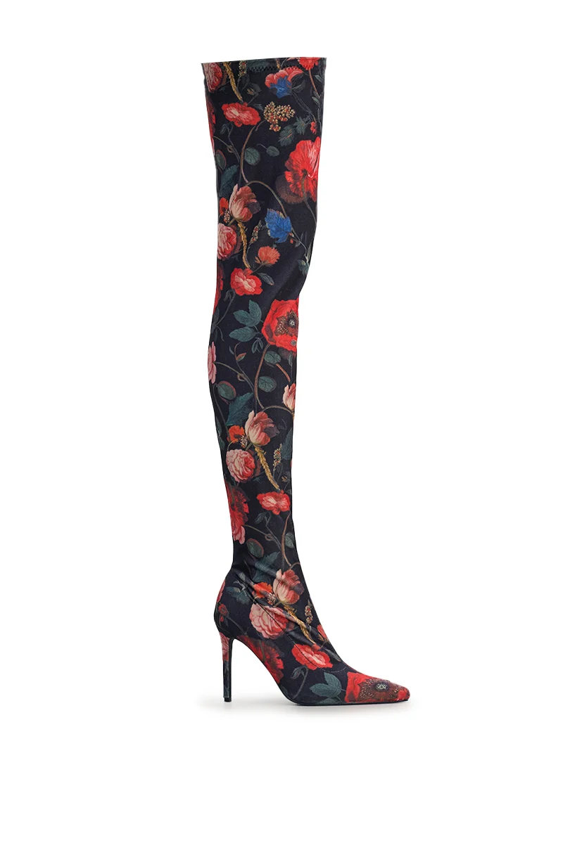 AZALEA WANG BERENICE BLACK FLORAL STILETTO BOOTS - Akira Wear