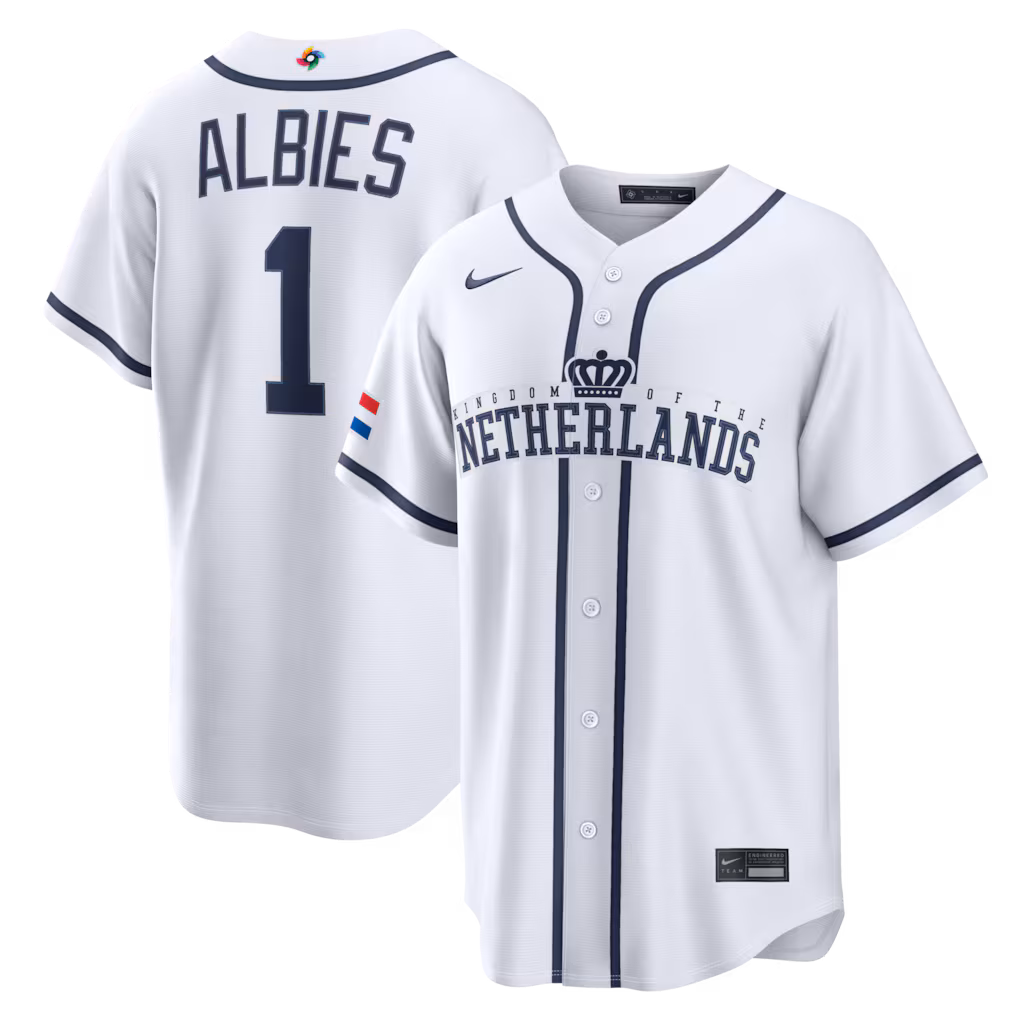 Men's Netherlands Baseball Ozzie Albies Nike White 2026 World Baseball Classic Home Stadium Jersey - Jersey