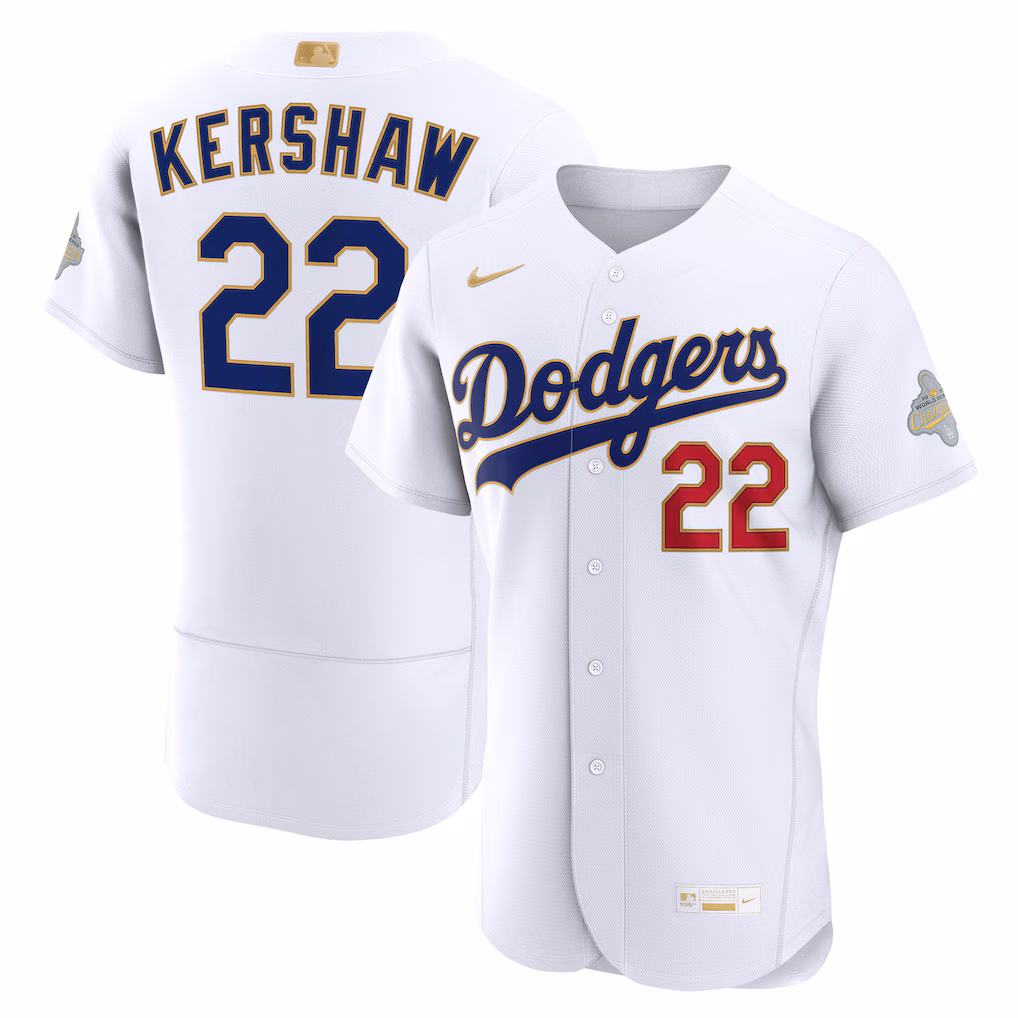 Men's Los Angeles Dodgers Clayton Kershaw Nike White 2026 Gold Collection Authentic Jersey - Jersey