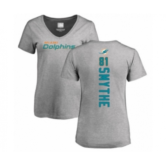 Football Women's Miami Dolphins #81 Durham Smythe Ash Backer T-Shirt - Jersey