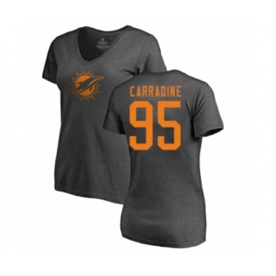 Football Women's Miami Dolphins #95 Tank Carradine Ash One Color T-Shirt - Jersey