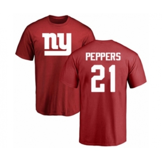 Football New York Giants #21 Jabrill Peppers Red Name & Number Logo T-Shirt - Jersey