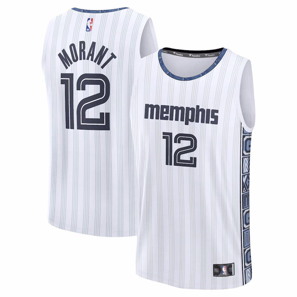 Men's Memphis Grizzlies Ja Morant Fanatics White 2025/26 City Edition Fast Break Jersey - Jersey