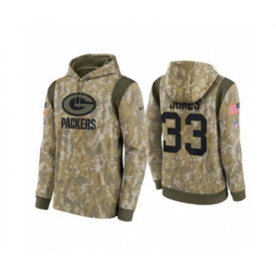 Men's Green Bay Packers #33 Aaron Jones Camo 2021 Salute To Service Therma Performance Pullover Football Hoodie - Jersey