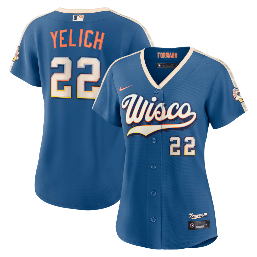Women's Milwaukee Brewers Christian Yelich Nike Mineral Blue 2026 City Connect Stadium Jersey - Jersey