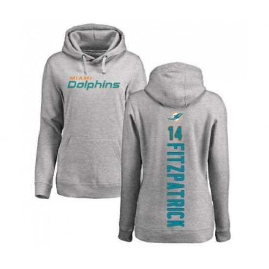 Football Women's Miami Dolphins #14 Ryan Fitzpatrick Ash Backer Pullover Hoodie - Jersey