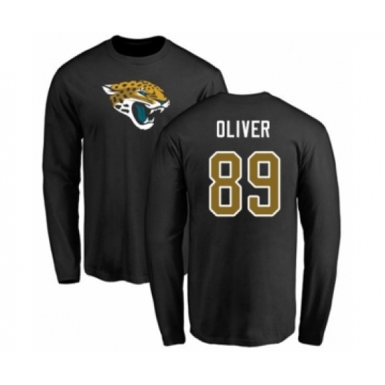Football Jacksonville Jaguars #89 Josh Oliver Black Name & Number Logo Long Sleeve T-Shirt - Jersey
