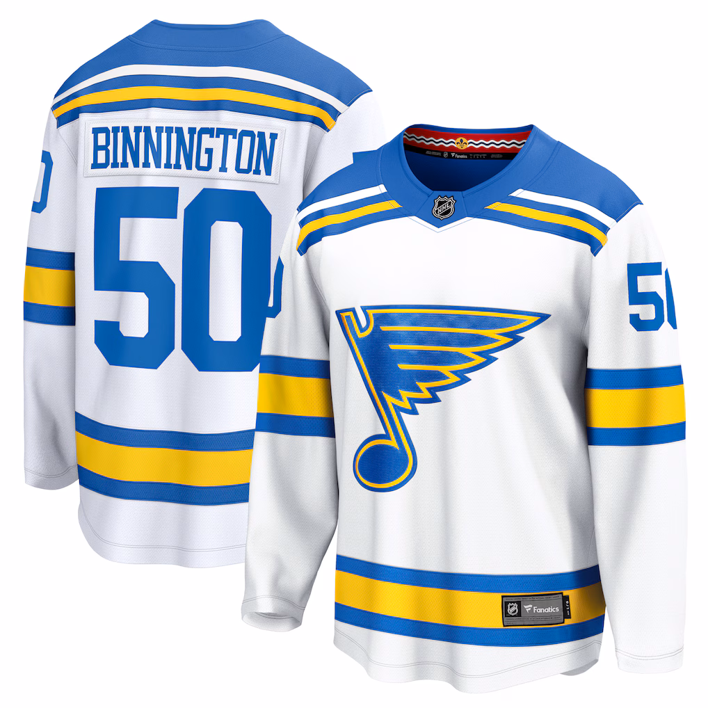 Men's St. Louis Blues Jordan Binnington Fanatics White Away Breakaway Player Jersey - Jersey