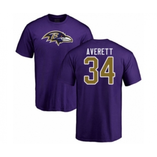 Football Baltimore Ravens #34 Anthony Averett Purple Name & Number Logo T-Shirt - Jersey
