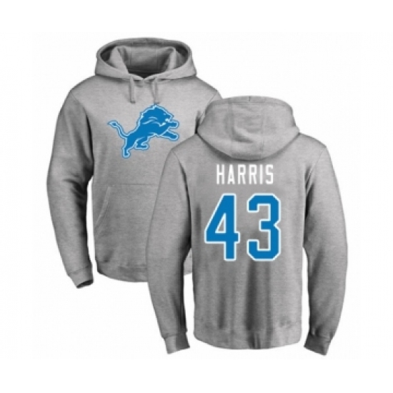 Football Detroit Lions #43 Will Harris Ash Name & Number Logo Pullover Hoodie - Jersey
