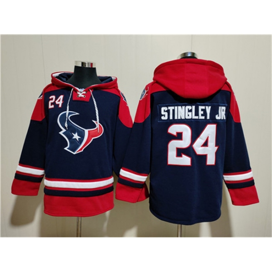 Men's Houston Texans #24 Derek Stingley Jr. Navy Ageless Must-Have Lace-Up Pullover Hoodie - Jersey