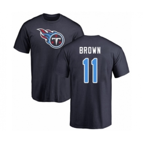Football Tennessee Titans #11 A.J. Brown Navy Blue Name & Number Logo T-Shirt - Jersey