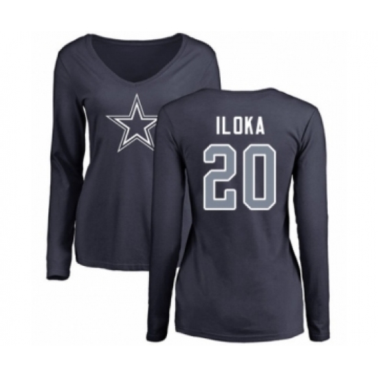 Football Women's Dallas Cowboys #20 George Iloka Navy Blue Name & Number Logo Slim Fit Long Sleeve T-Shirt - Jersey