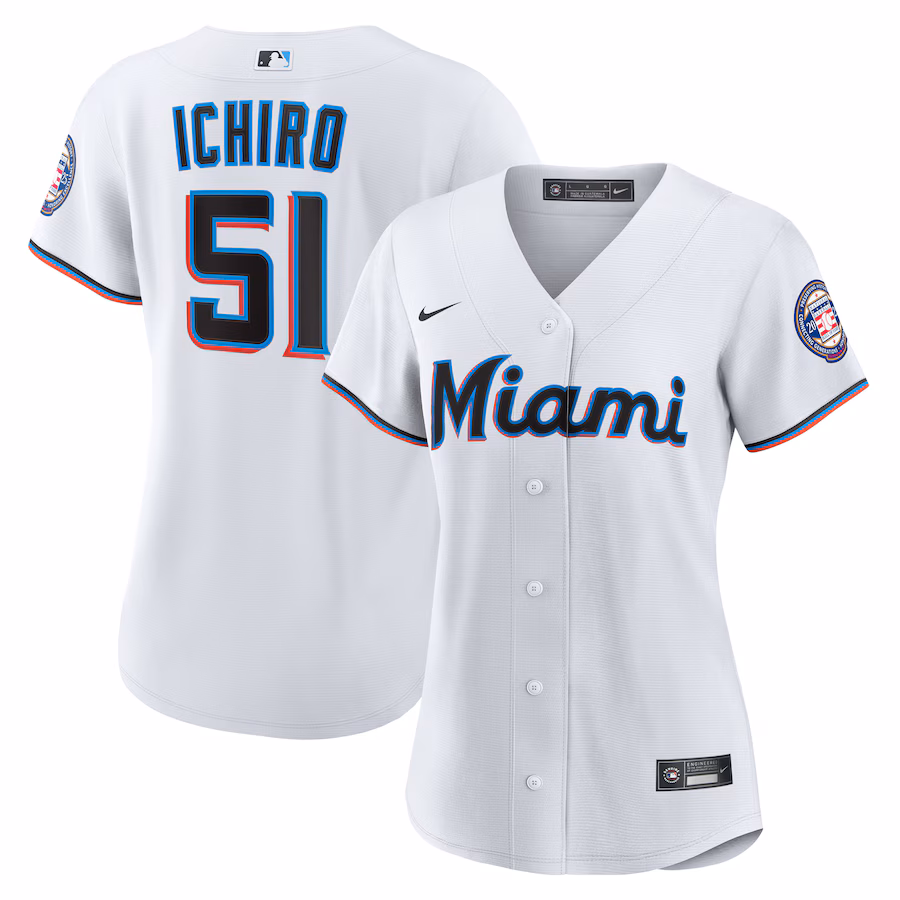 Women's Miami Marlins Ichiro Suzuki Nike White 2025 Baseball Hall of Fame Replica Jersey - Jersey